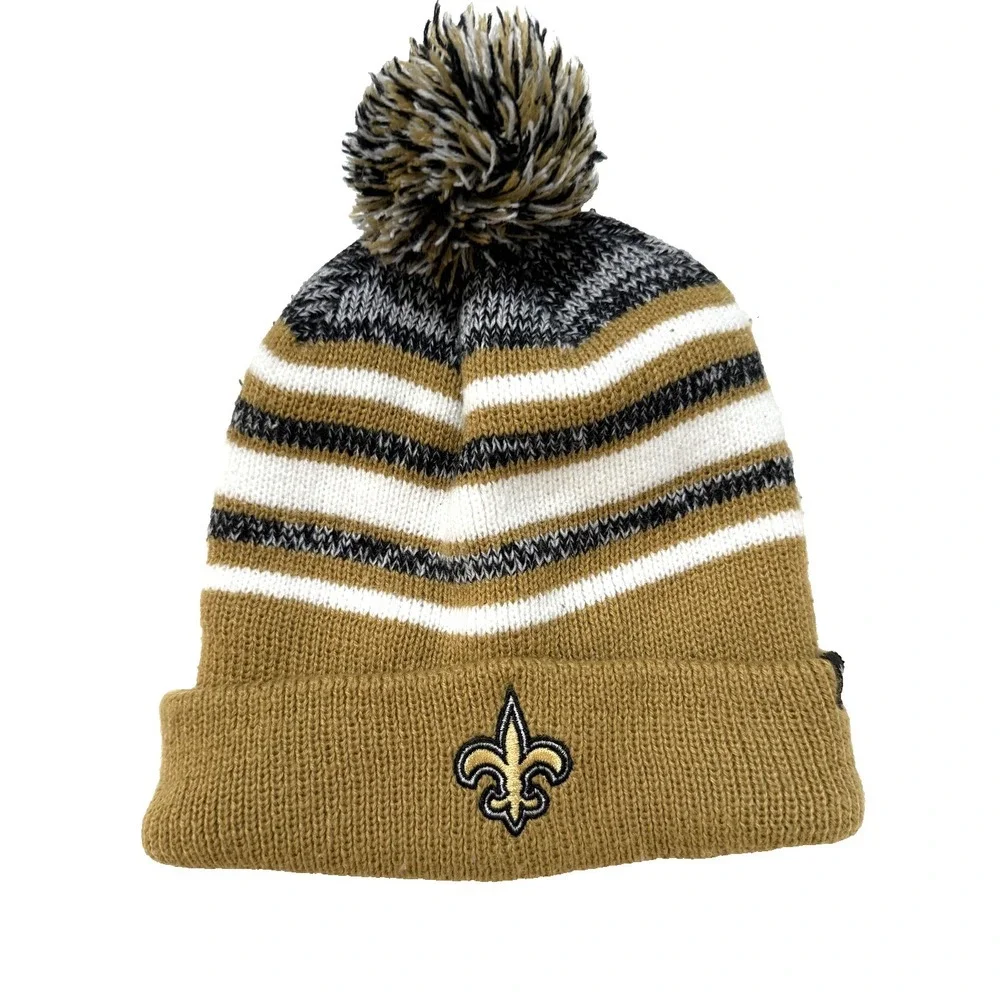 New Orleans Saints Hat Beanie Youth One Size Black Gold NFL‎ Football Pom Knit